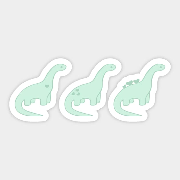 Mint Green Heart Dinosaurs (Pink Background) Sticker by elrathia